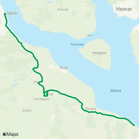 Innlandstrafikk Fjellhaug-Skreia-Gjøvik map