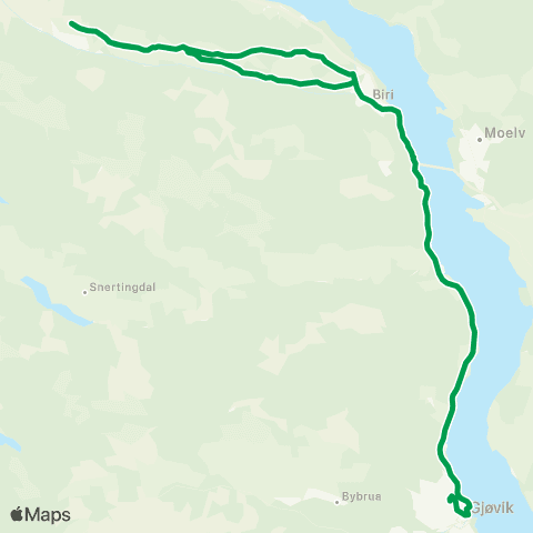 Innlandstrafikk Gjøvik-Biri Øverbygd-Gjøvik map
