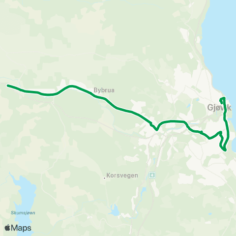 Innlandstrafikk Gjøvik skysstasjon - Tobru snu map