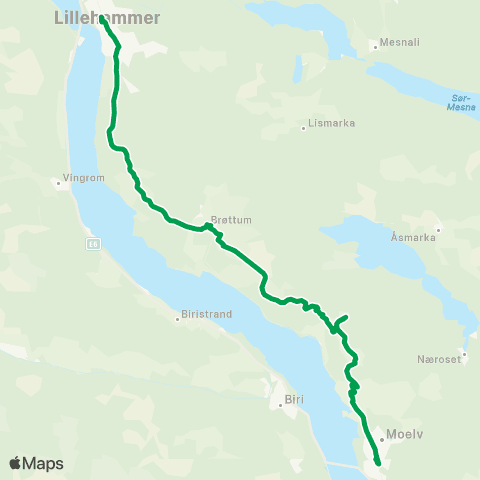 Innlandstrafikk Moelv-Kløvstadhøgda-Lillehmr map