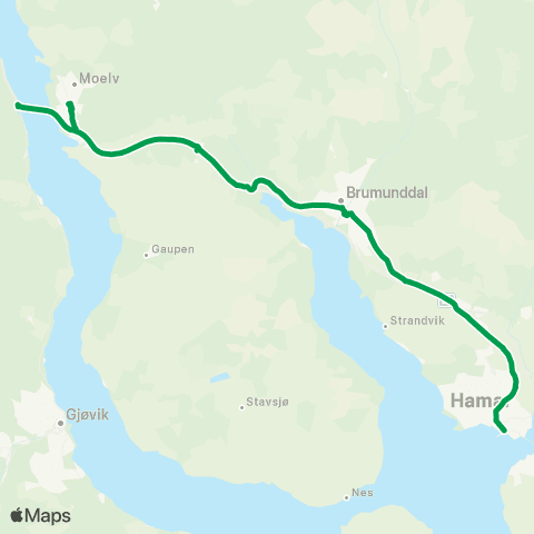 Innlandstrafikk Gjøvik - Moelv - Brumunddal map