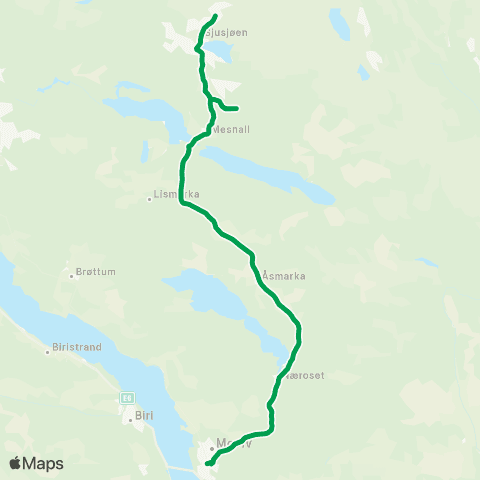 Innlandstrafikk Moelv - Sjusjøen map