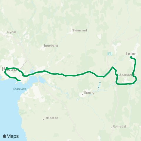 Innlandstrafikk Hamar - Ådalsbruk - Løten map