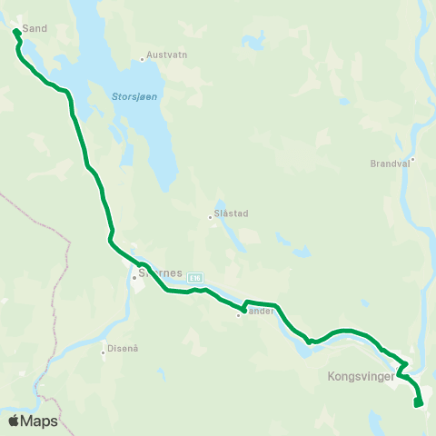 Innlandstrafikk Kongsvinger-Skarnes-Sand map