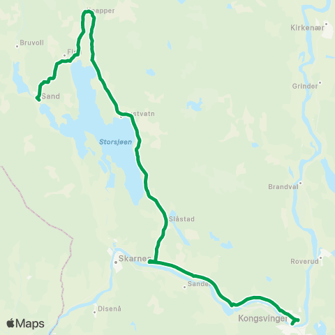 Innlandstrafikk Sand - Mo - Skarnes / Kongsv. map