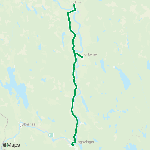 Innlandstrafikk Flisa-Kongsvinger Vestsiden) map