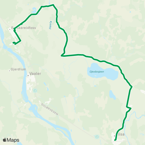 Innlandstrafikk Våler vgs. - Gjesåsen - Flisa map