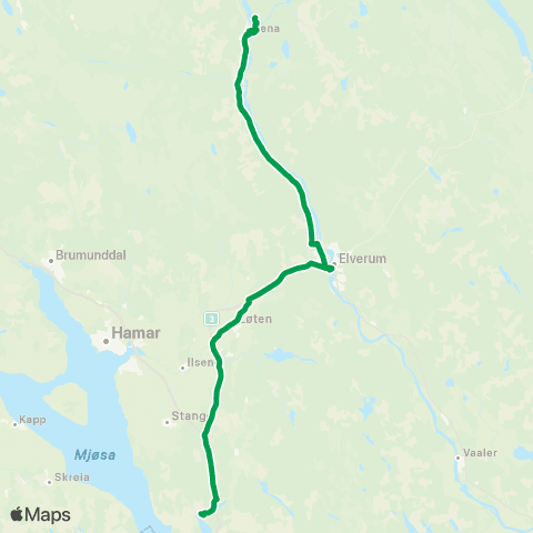 Innlandstrafikk Rena - Elverum - Tangen map