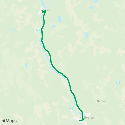 Innlandstrafikk Rena - Elverum østsiden map