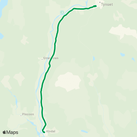 Innlandstrafikk Alvdal - Brandvoll - Tynset map