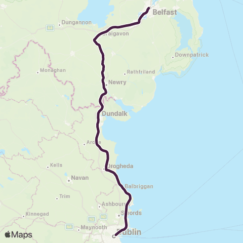 Enterprise Dublin - Belfast map
