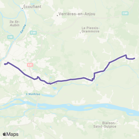 Irigo Corné Royale - Angers Gare rout. Esplanade / Saumuroise / Trélazé Gare map