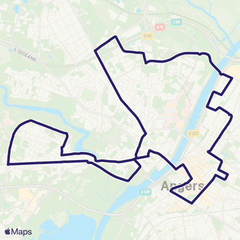 Irigo Angers Ligne de Nuit map