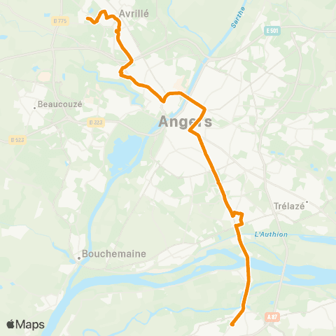 Irigo Mûrs-Érigné Soland - Avrillé Adézière map