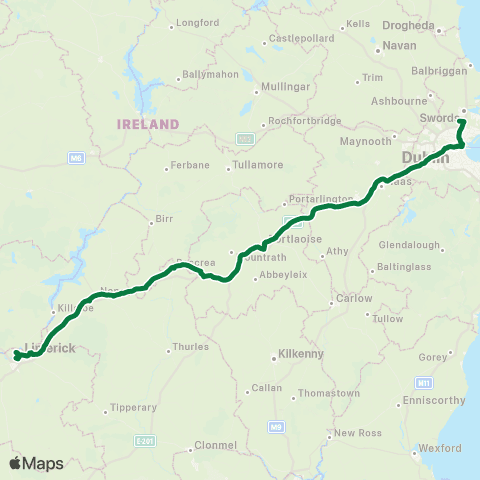 JJ Kavanagh Limerick - Nenagh - Dublin Airport map