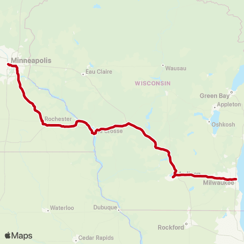 Jefferson Lines Milwaukee (Bus Station) - > Minneapolis map