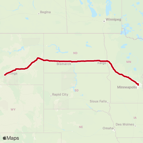 Jefferson Lines Billings - > Minneapolis map