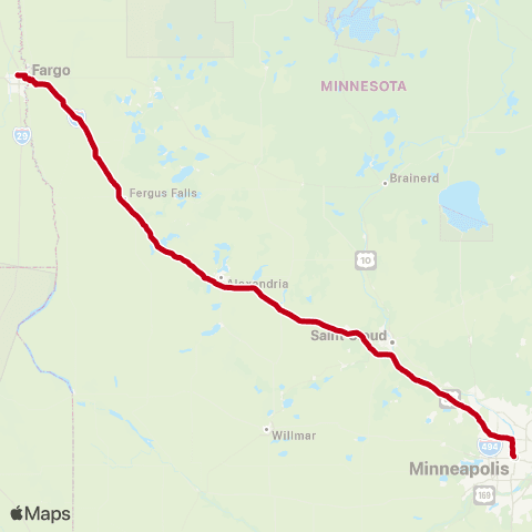 Jefferson Lines Fargo - > Minneapolis map