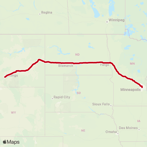 Jefferson Lines Minneapolis - > Billings map