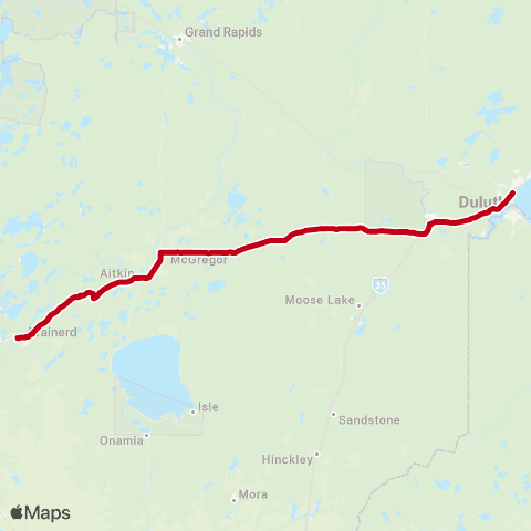 Jefferson Lines Duluth - > Brainerd map