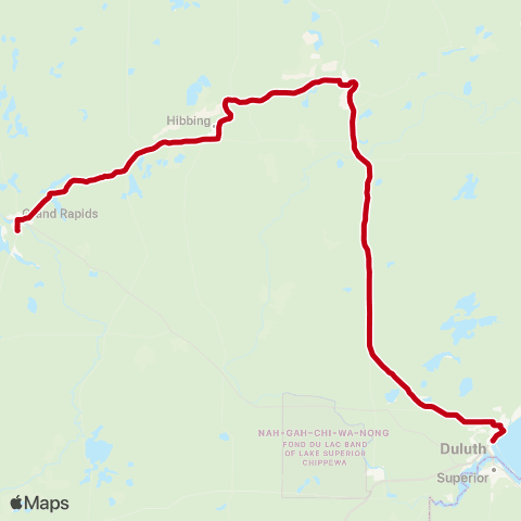 Jefferson Lines Grand Rapids - > Duluth map
