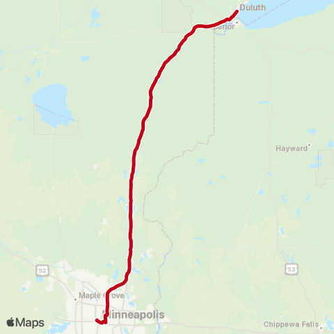 Jefferson Lines Duluth - > Minneapolis map