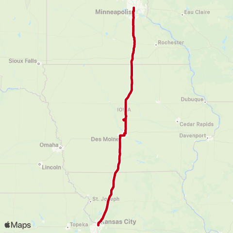 Jefferson Lines Kansas City - > Minneapolis map