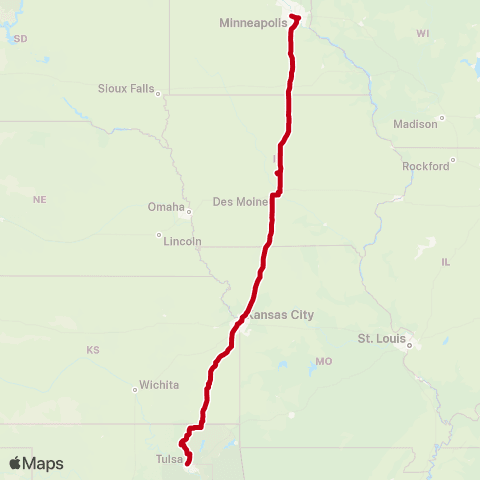 Jefferson Lines Tulsa - > Minneapolis map