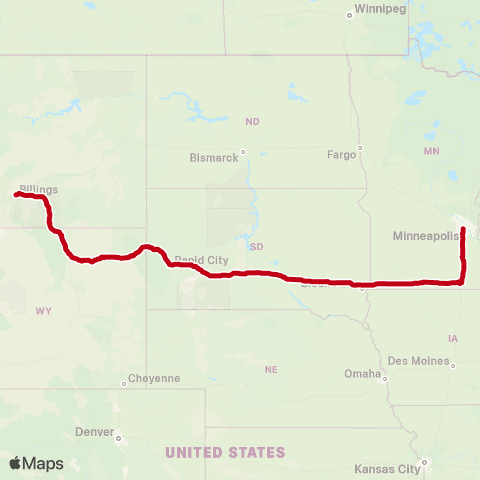 Jefferson Lines Billings - > Minneapolis map