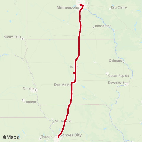 Jefferson Lines Kansas City - > Minneapolis map