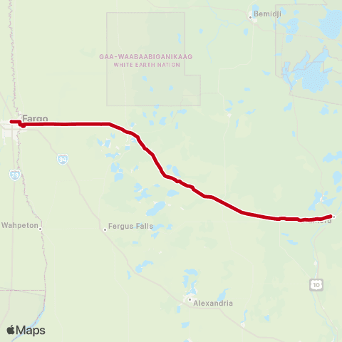 Jefferson Lines Brainerd - > Fargo map
