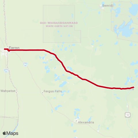 Jefferson Lines Fargo - > Brainerd map