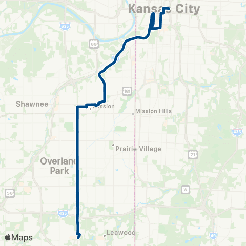 RideKC Metcalf-Downtown map