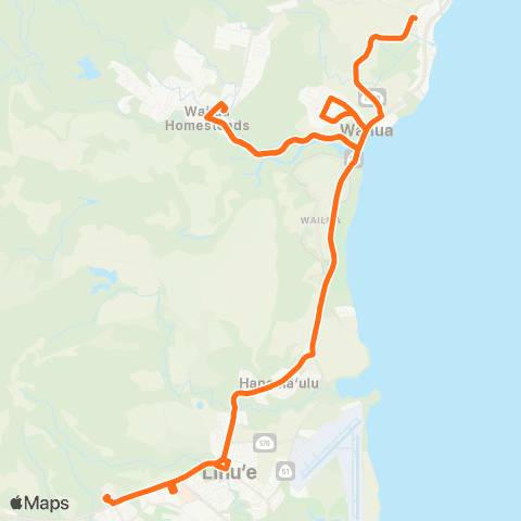 The Kauaʻi Bus Lihue to Wailua Mainline map