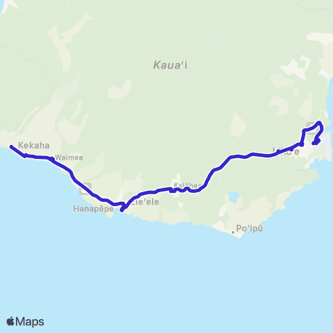 The Kauaʻi Bus Kekaha to Lihue Mainline map