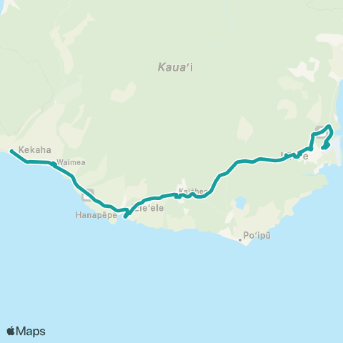The Kauaʻi Bus Lihue to Kekaha Mainline map