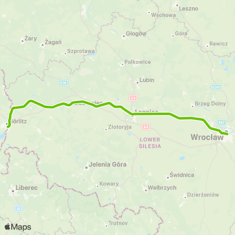 Koleje Dolnośląskie Wrocław — Legnica — Zgorzelec — Görlitz map