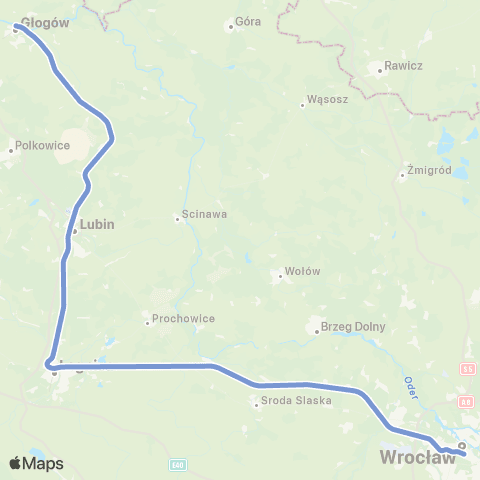 Koleje Dolnośląskie Wrocław — Legnica — Lubin — Głogów map