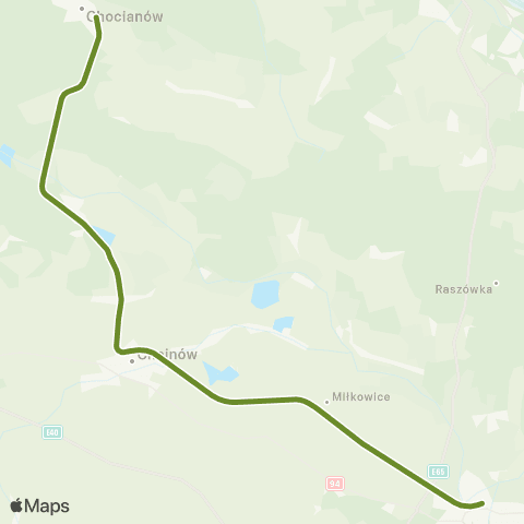 Koleje Dolnośląskie Legnica — Chojnów — Chocianów map