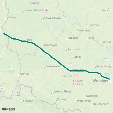 Koleje Dolnośląskie Wrocław — Legnica — Żary — Forst map