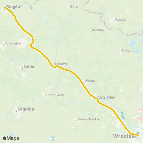 Koleje Dolnośląskie Wrocław — Ścinawa — Głogów map
