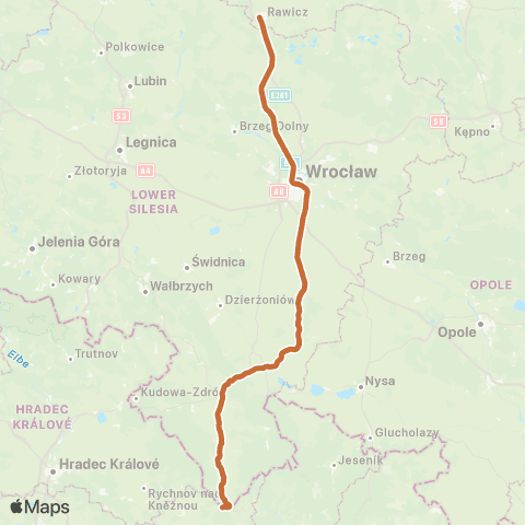 Koleje Dolnośląskie Wrocław — Żmigród — Rawicz map