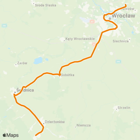 Koleje Dolnośląskie Wrocław — Sobótka — Świdnica — Bielawa map