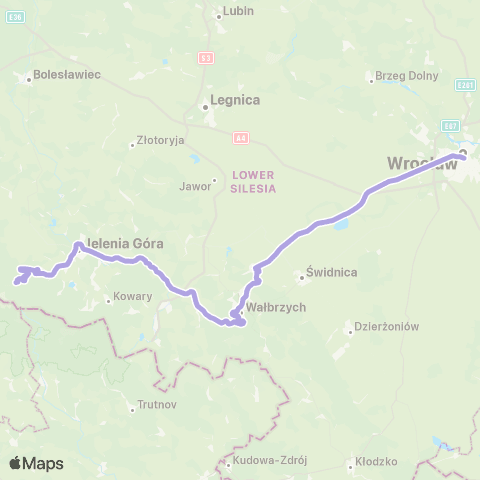 Koleje Dolnośląskie Wrocław — Jelenia Góra — Szklarska Poręba map
