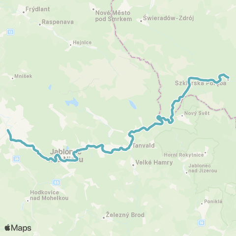 Koleje Dolnośląskie Szklarska Poręba — Harrachov — Liberec map