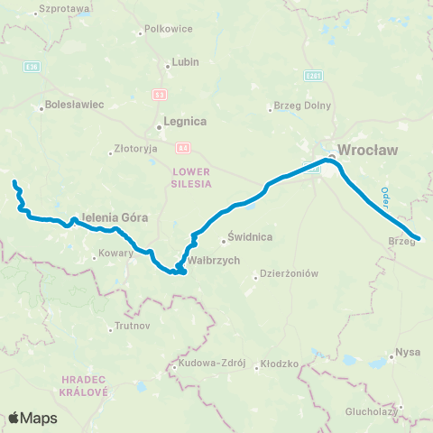 Koleje Dolnośląskie Karpacz — Jelenia Góra — Görlitz / Świeradów-Zdrój map