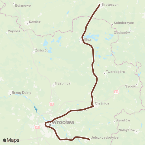 Koleje Dolnośląskie Wrocław — Siechnice — Jelcz-Laskowice map