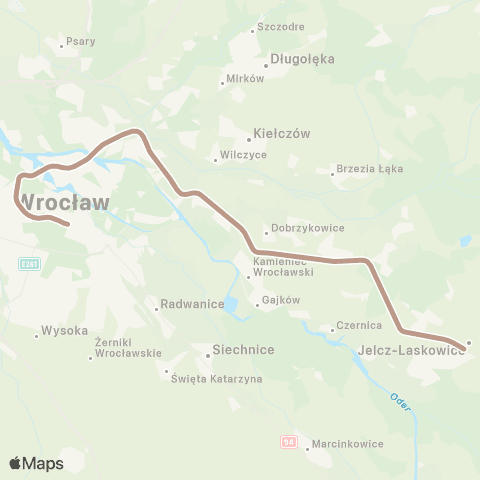 Koleje Dolnośląskie Wrocław — Dobrzykowice — Jelcz-Laskowice map