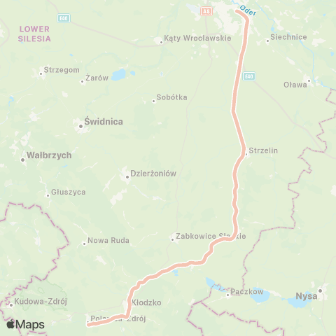 Koleje Dolnośląskie Wrocław — Kłodzko - Kudowa-Zdrój map