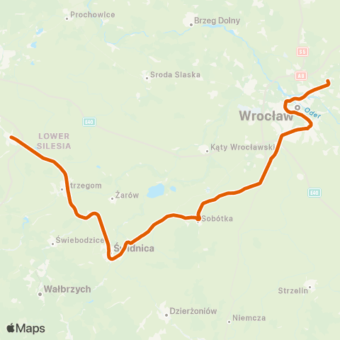 Koleje Dolnośląskie Legnica — Świdnica — Kłodzko map